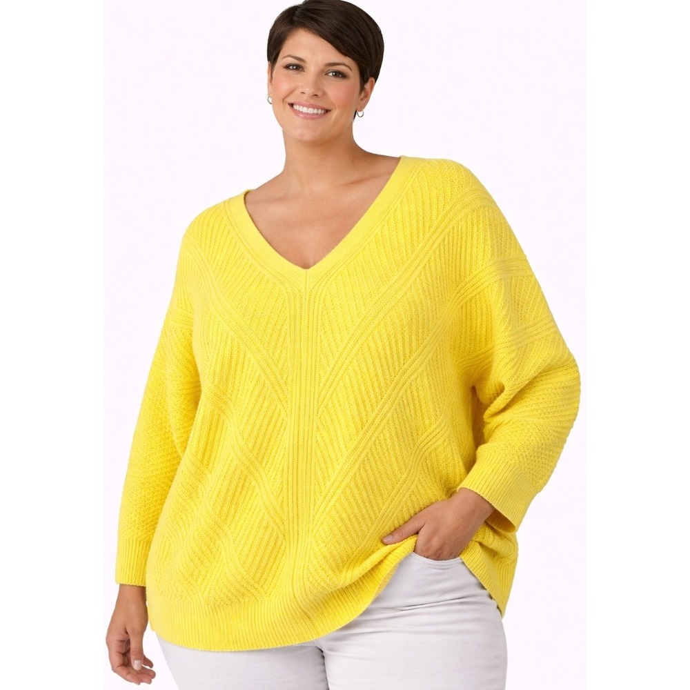 Belle by‎ Belldini V-Neck Sweater Womens 3X Yellow Lily EXCELLENT ES225442X